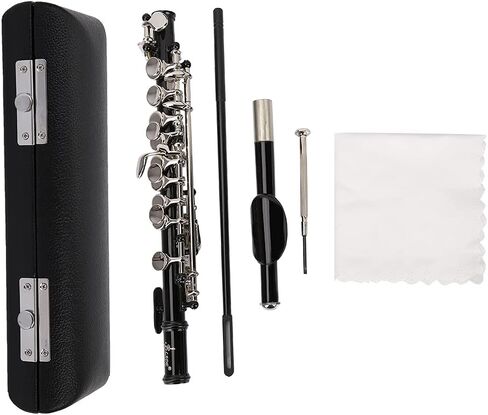 Premium Piccolo Kit, Detachable Silver Plated C Piccolo With Screw Driver, PU Leather Box, Cloth for Beginner, Kids, Student (black) in Saudi Arabia