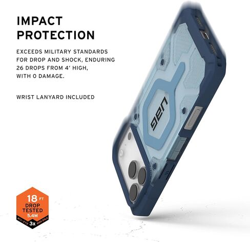 URBAN ARMOR GEAR UAG Designed for iPhone 17 Pro Max Case Pathfinder Clear + Wrist Lanyard Bundle - Compatible with MagSafe Military Grade Protective Cover, Blues in Saudi Arabia