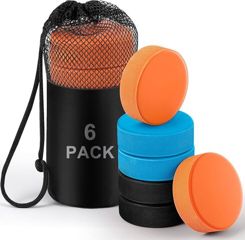 6 Pack Rubber Ice Hockey Pucks Weighted 10oz Lightweight 4oz Official Regulation Weight 6oz Training Puck Diameter 3" Thickness 1" with Mesh Carrying Bag for Stick Handling Training Drills in Saudi Arabia