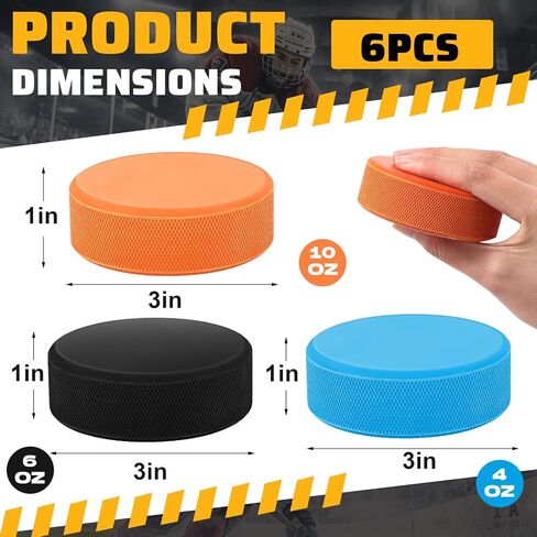 6 Pack Rubber Ice Hockey Pucks Weighted 10oz Lightweight 4oz Official Regulation Weight 6oz Training Puck Diameter 3" Thickness 1" with Mesh Carrying Bag for Stick Handling Training Drills in Saudi Arabia