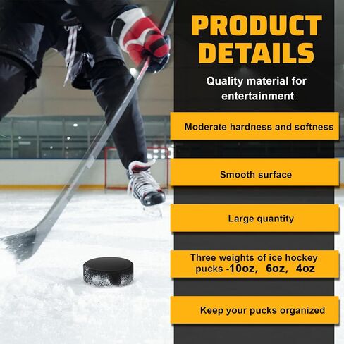 6 Pack Rubber Ice Hockey Pucks Weighted 10oz Lightweight 4oz Official Regulation Weight 6oz Training Puck Diameter 3" Thickness 1" with Mesh Carrying Bag for Stick Handling Training Drills in Saudi Arabia