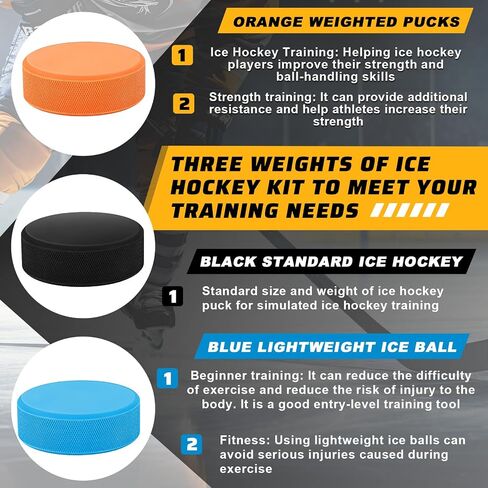 6 Pack Rubber Ice Hockey Pucks Weighted 10oz Lightweight 4oz Official Regulation Weight 6oz Training Puck Diameter 3" Thickness 1" with Mesh Carrying Bag for Stick Handling Training Drills in Saudi Arabia