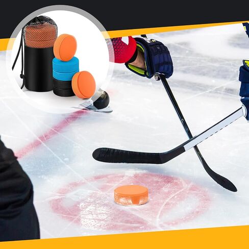 6 Pack Rubber Ice Hockey Pucks Weighted 10oz Lightweight 4oz Official Regulation Weight 6oz Training Puck Diameter 3" Thickness 1" with Mesh Carrying Bag for Stick Handling Training Drills in Saudi Arabia