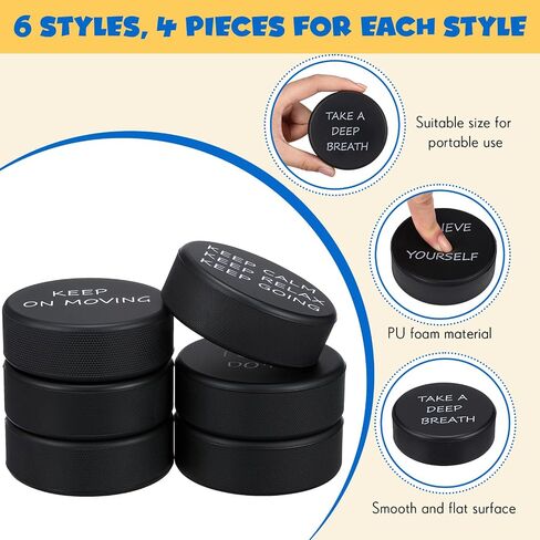 Soulchen 24 Pcs Motivational Ice Hockey Pucks Pack with Mesh Bag 3" Sport Hockey Sticker Foam for Practicing and Classic Training Official Regulation Favors in Saudi Arabia