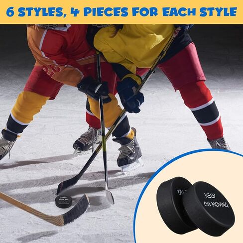 Soulchen 24 Pcs Motivational Ice Hockey Pucks Pack with Mesh Bag 3" Sport Hockey Sticker Foam for Practicing and Classic Training Official Regulation Favors in Saudi Arabia
