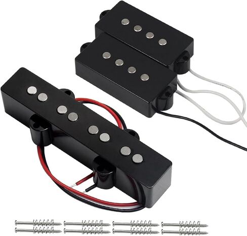 Bass Pickup Set for 4 String Electric Bass – Alnico 5 PB Neck Pickup & JB Bridge Pickup with Black ABS Bobbin – Replacement Precision Jazz Bass Pickups for Upgrade, Repair & Custom Builds in Saudi Arabia