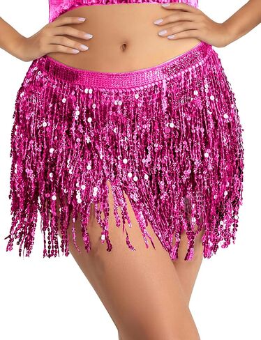 BFONS الترتر شرابة تنورة الرقص الشرقي وشاح الورك التفاف سباركلي بهرج هامش تنورة الهذيان مهرجان الهالوين للنساء in Kuwait