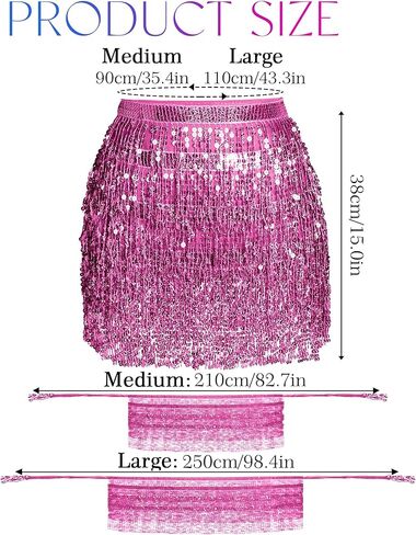BFONS الترتر شرابة تنورة الرقص الشرقي وشاح الورك التفاف سباركلي بهرج هامش تنورة الهذيان مهرجان الهالوين للنساء in Kuwait