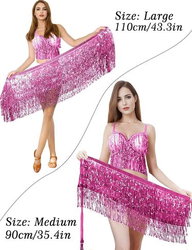 BFONS الترتر شرابة تنورة الرقص الشرقي وشاح الورك التفاف سباركلي بهرج هامش تنورة الهذيان مهرجان الهالوين للنساء in Kuwait