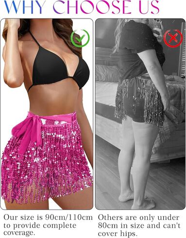 BFONS الترتر شرابة تنورة الرقص الشرقي وشاح الورك التفاف سباركلي بهرج هامش تنورة الهذيان مهرجان الهالوين للنساء in Kuwait