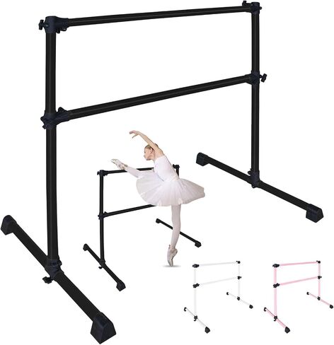 4FT/6FT Height Adjustable Double Ballet Barre, Freestanding Portable Stretching Dance Bar for Home, Heavy Duty Exercise Equipment for Kids & Adults with Anti-Slip Rubber Pads in Saudi Arabia
