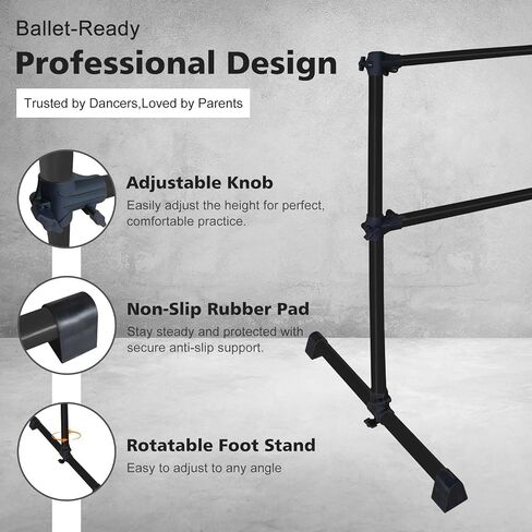 4FT/6FT Height Adjustable Double Ballet Barre, Freestanding Portable Stretching Dance Bar for Home, Heavy Duty Exercise Equipment for Kids & Adults with Anti-Slip Rubber Pads in Saudi Arabia