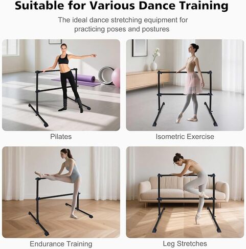 4FT/6FT Height Adjustable Double Ballet Barre, Freestanding Portable Stretching Dance Bar for Home, Heavy Duty Exercise Equipment for Kids & Adults with Anti-Slip Rubber Pads in Saudi Arabia