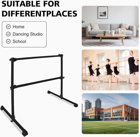 4FT/6FT Height Adjustable Double Ballet Barre, Freestanding Portable Stretching Dance Bar for Home, Heavy Duty Exercise Equipment for Kids & Adults with Anti-Slip Rubber Pads in Saudi Arabia