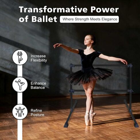 4FT/6FT Height Adjustable Double Ballet Barre, Freestanding Portable Stretching Dance Bar for Home, Heavy Duty Exercise Equipment for Kids & Adults with Anti-Slip Rubber Pads in Saudi Arabia