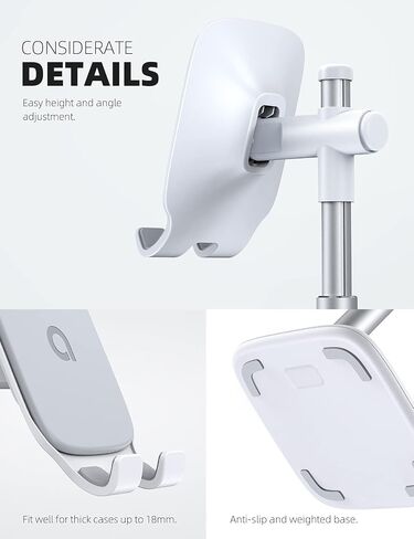 Lamicall Aluminium Tablet Stand, Desk IPad Holder - Height Adjustable Tablet Stand Mount for Desktop, with 1.5lb Heavy Base, for iPad Pro 12.9, Mini, Air, Kindle, Galaxy Tabs, 4-12.9" Devices, Black in Saudi Arabia