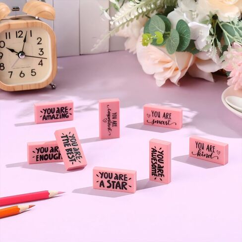PerKoop 50 Pcs Inspirational Pink Erasers Bulk Small Motivational Block Pencil Erasers You are Awesome Gifts for Kids Students Teachers Classroom Office Stationery Supplies in Saudi Arabia
