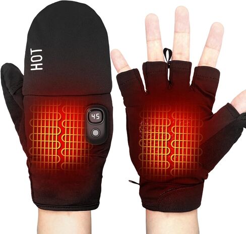 Rechargeable Electric Heated Gloves for Men & Women, Flip Top Design, Full & Half Hand Heating & Fingerless Option, Perfect for Cold Weather Work, Cycling, Skiing & Outdoor Snow in Saudi Arabia