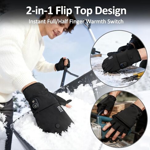 Rechargeable Electric Heated Gloves for Men & Women, Flip Top Design, Full & Half Hand Heating & Fingerless Option, Perfect for Cold Weather Work, Cycling, Skiing & Outdoor Snow in Saudi Arabia