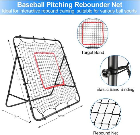 Baseball Rebounder Net Softball Pitch-Back Rebound Net with Attachable Pitching Target and 3 Adjustable Angles, Portable Fielding Trainer Bungee Net Practice Equipment for Backyard, 4 X 4 ft in Saudi Arabia