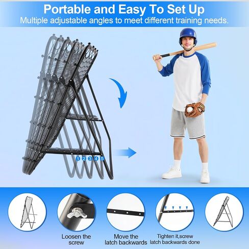 Baseball Rebounder Net Softball Pitch-Back Rebound Net with Attachable Pitching Target and 3 Adjustable Angles, Portable Fielding Trainer Bungee Net Practice Equipment for Backyard, 4 X 4 ft in Saudi Arabia