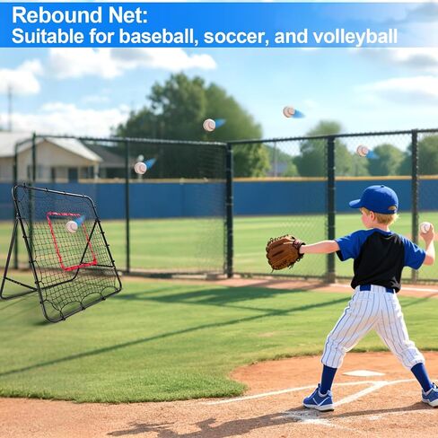 Baseball Rebounder Net Softball Pitch-Back Rebound Net with Attachable Pitching Target and 3 Adjustable Angles, Portable Fielding Trainer Bungee Net Practice Equipment for Backyard, 4 X 4 ft in Saudi Arabia