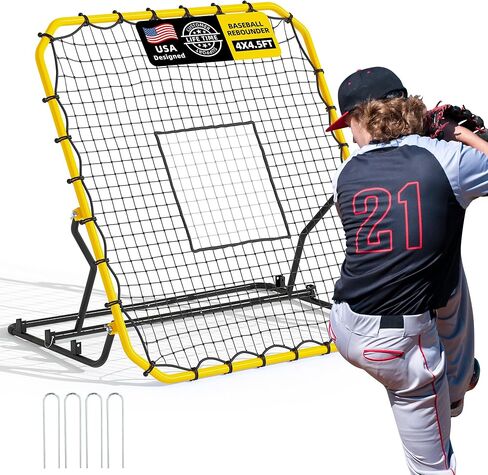 Baseball Rebounder Net, 4x4.5FT Volleyball Pitchback with 3 Adjustable Angles, Baseball & Softball Bounce Back Net for Ground, Line Drive, Fly Ball Return Settings Fielding Trainer in Kuwait
