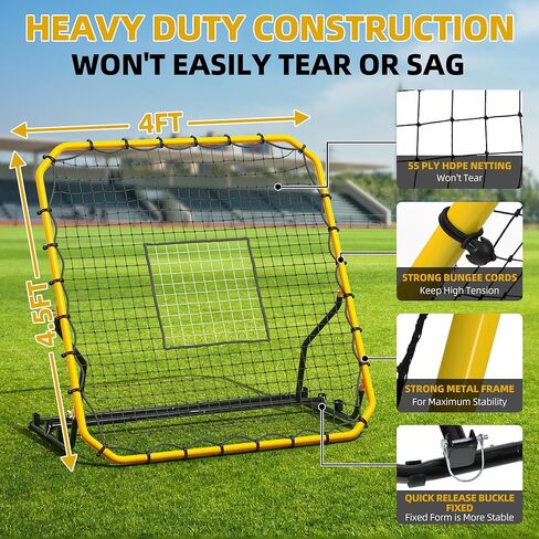 Baseball Rebounder Net, 4x4.5FT Volleyball Pitchback with 3 Adjustable Angles, Baseball & Softball Bounce Back Net for Ground, Line Drive, Fly Ball Return Settings Fielding Trainer in Kuwait