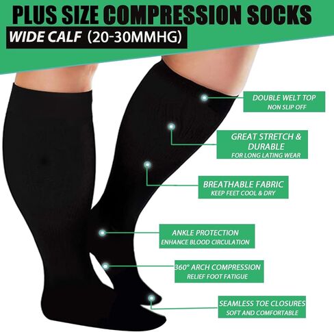 Everstride Compression Socks for Women Wide Calf, Plus Size Compression Socks for Women & Men Extra Large Knee High Support (3Pcs-A,2XL) in Saudi Arabia