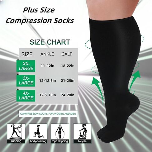 3 Pairs Wide Calf Compression Socks for Women And Men, Plus Size Support Stockings for Circulation, 15-20mmHg Knee High Socks in Saudi Arabia