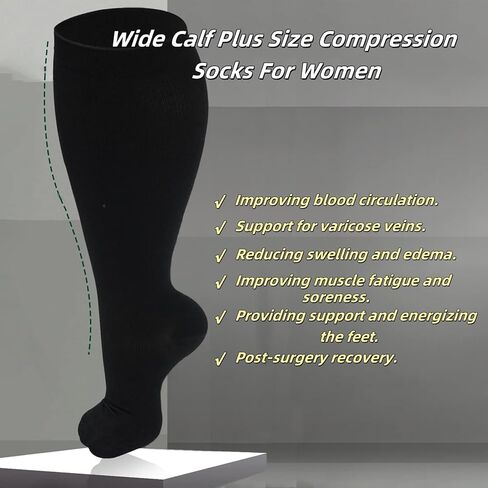 3 Pairs Wide Calf Compression Socks for Women And Men, Plus Size Support Stockings for Circulation, 15-20mmHg Knee High Socks in Saudi Arabia