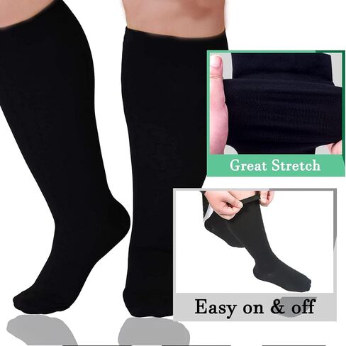3 Pairs Wide Calf Compression Socks for Women And Men, Plus Size Support Stockings for Circulation, 15-20mmHg Knee High Socks in Saudi Arabia