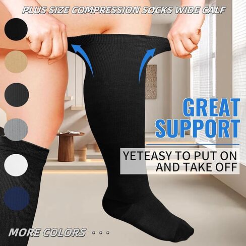 3 Pairs Wide Calf Compression Socks for Women And Men, Plus Size Support Stockings for Circulation, 15-20mmHg Knee High Socks in Saudi Arabia