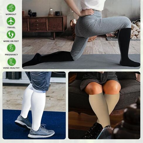 3 Pairs Wide Calf Compression Socks for Women And Men, Plus Size Support Stockings for Circulation, 15-20mmHg Knee High Socks in Saudi Arabia