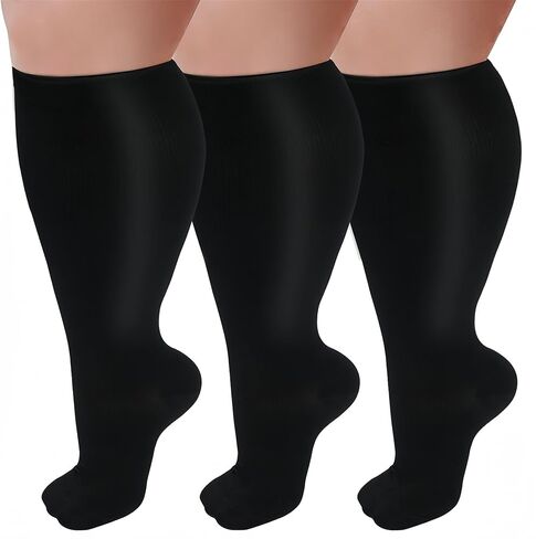 3 Pairs Wide Calf Compression Socks for Women And Men, Plus Size Support Stockings for Circulation, 15-20mmHg Knee High Socks in Saudi Arabia
