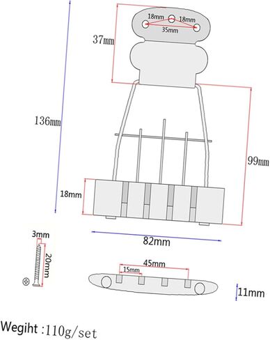 جسر خلفي للجيتار قابل للتعديل بأربعة أوتار من Vaguelly مع مسامير لتباعد جيتار Archtop Bass، قوي وسهل التركيب لعشاق DIY in Saudi Arabia