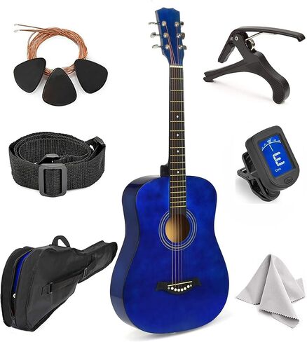 Left Handed Acoustic Guitar For Kids By MasterPlay- 30" Beginner Guitar For Learners- Accoustic String Starter Kit: Guitar Bag, Tuner, Strap, Extra Strings, Picks, Wash Cloth, Capo (Blua) in Kuwait