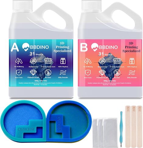BBDINO Anti Cure Inhibition Silicone Mold Making Kit Super Elastic 10A - 1100g Platinum Silicone for Mold Making, Clear 1:1 by Volume, Specialize for 3D Printing Project & Clay Sculpture Molding in Saudi Arabia