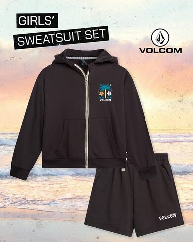 Volcom Girl's Sweatsuit Set - Long Sleeve Full Zip Up Hoodie Sweatshirt and Sweat Shorts Set for Girls (Sizes: 4-12) in Saudi Arabia