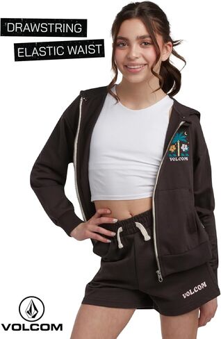 Volcom Girl's Sweatsuit Set - Long Sleeve Full Zip Up Hoodie Sweatshirt and Sweat Shorts Set for Girls (Sizes: 4-12) in Saudi Arabia
