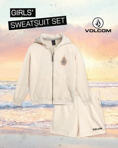 Volcom Girl's Sweatsuit Set - Long Sleeve Full Zip Up Hoodie Sweatshirt and Sweat Shorts Set for Girls (Sizes: 4-12) in Saudi Arabia