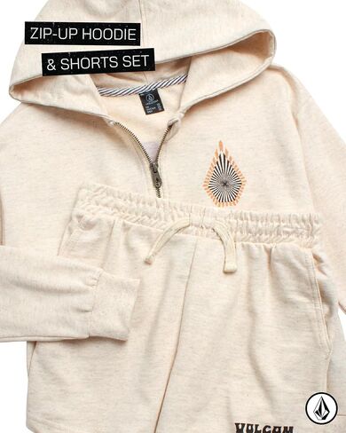 Volcom Girl's Sweatsuit Set - Long Sleeve Full Zip Up Hoodie Sweatshirt and Sweat Shorts Set for Girls (Sizes: 4-12) in Saudi Arabia