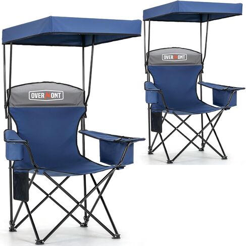 Overmont Beach Chair with Canopy Shade and Cooler - Support 330lbs Oversized Folding Camping Chair with Umbrella- Cup Holder - Cool Bag - Lounge Chair for Sand Travel Outdoor Pool Sports Blue in Kuwait