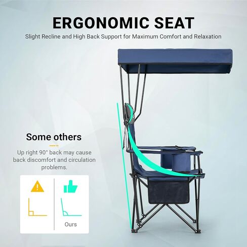 Overmont Beach Chair with Canopy Shade and Cooler - Support 330lbs Oversized Folding Camping Chair with Umbrella- Cup Holder - Cool Bag - Lounge Chair for Sand Travel Outdoor Pool Sports Blue in Kuwait