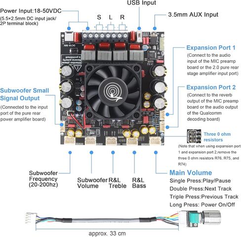 ZK-AS21P Bluetooth Amplifier Board – 300W+300W+600W Output, 18-50V DC Wide Voltage Input, Vehicle Amplifier (ZK-AS21P) in Kuwait