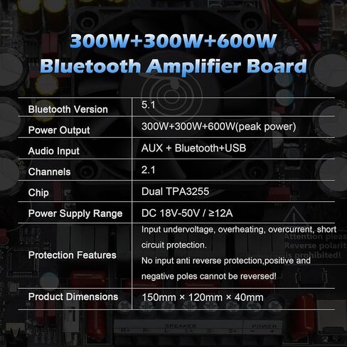 ZK-AS21P Bluetooth Amplifier Board – 300W+300W+600W Output, 18-50V DC Wide Voltage Input, Vehicle Amplifier (ZK-AS21P) in Kuwait