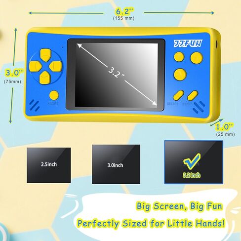 JJFUN Portable Game Console for Kids – 3.2" Screen, 168 Built-in Classic Games, Plug & Play on TV, Rechargeable, Ideal Gift for Boys & Girls, Great for Travel, Holidays & Birthdays in Kuwait