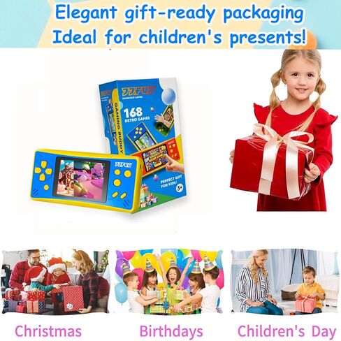 JJFUN Portable Game Console for Kids – 3.2" Screen, 168 Built-in Classic Games, Plug & Play on TV, Rechargeable, Ideal Gift for Boys & Girls, Great for Travel, Holidays & Birthdays in Kuwait