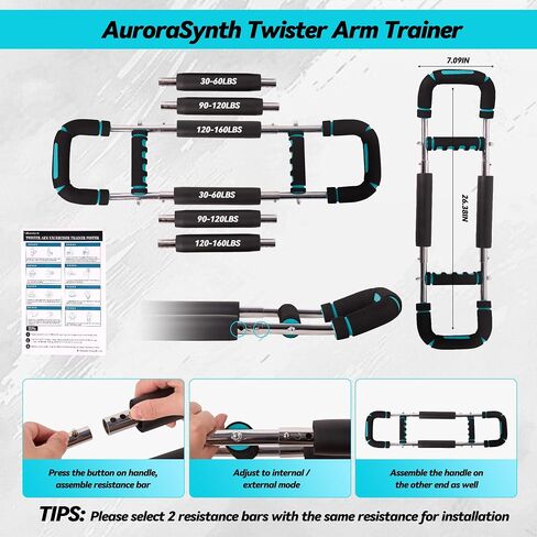 Twister Arm Trainer, Adjustable Chest Workout Equipment with 6 Resistance Levels Springs (30-160 Lbs), Arm Trainer for Men & Women, Detachable Home Gym Fitness Trainer with Anti-Slip Handles in Saudi Arabia