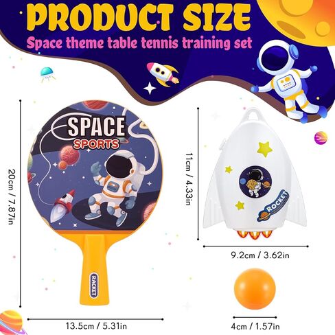 Soulchen Hanging Table Tennis Trainer Portable Set Door Table Tennis Game Includes Two Rackets with Space Themed Sticks, 4 Balls, an Adjustable String Puller and a Hook for Kids Beginners in Kuwait